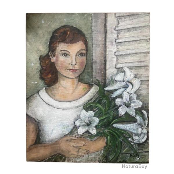 Dominique Call� portrait de jeune femme Huile sur toile