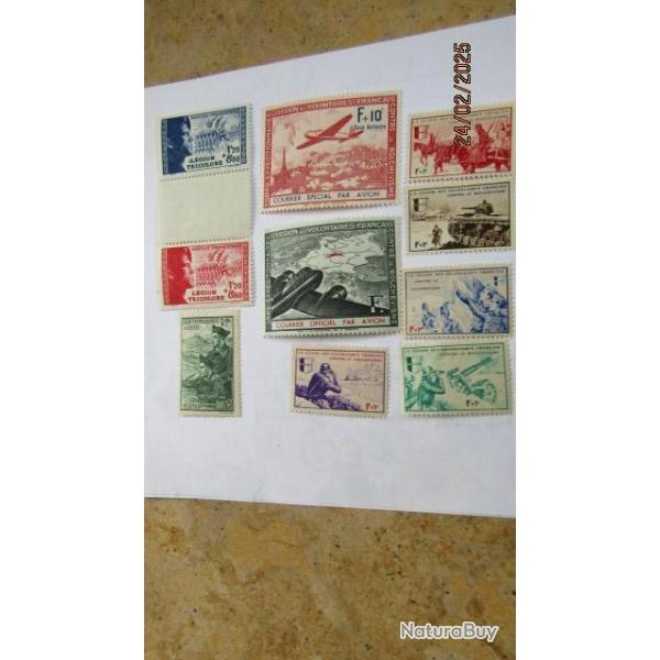 10 timbres LVF L�gion volontaires Fran�ais contre Bolch�visme tricolore front est collabo ww2 timbre