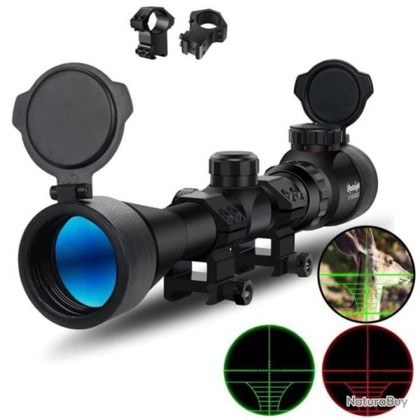 Lunette 3-9X40 R�ticule Vert-Rouge Colliers Rail 11mm *Ench�re* Chasse Battue Tir Tactique Bestsight