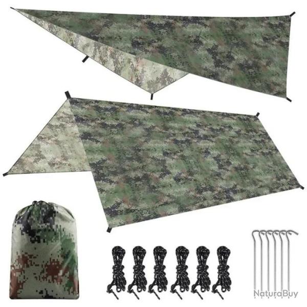 B�che Tarp Camouflage Imperm�able Ultra-L�g�re, Abri Id�al pour Bushcraft, Bivouac et Observation