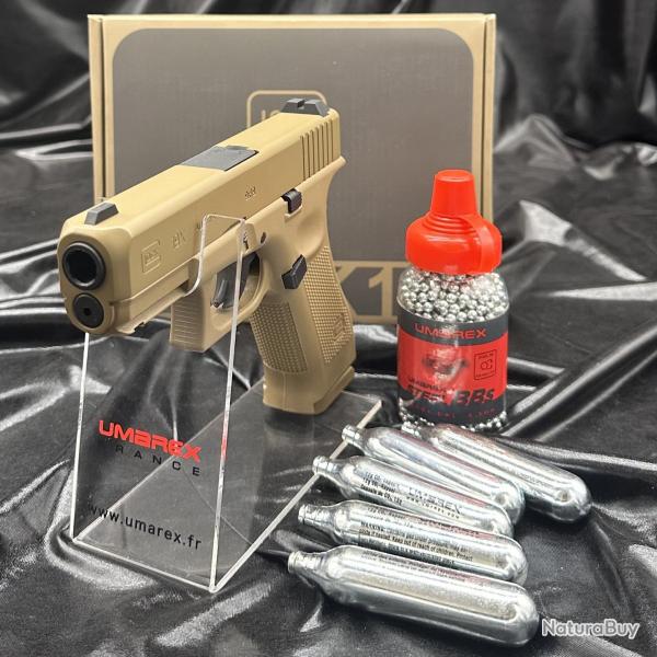Pack Pr�t � tirer PISTOLET GLOCK 19X - CO2 Billes acier 4,5MM - COYOTE - 19 COUPS