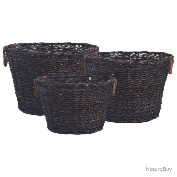 Jeu 3 paniers empilables � bois de chauffage Marron fonc� Saule