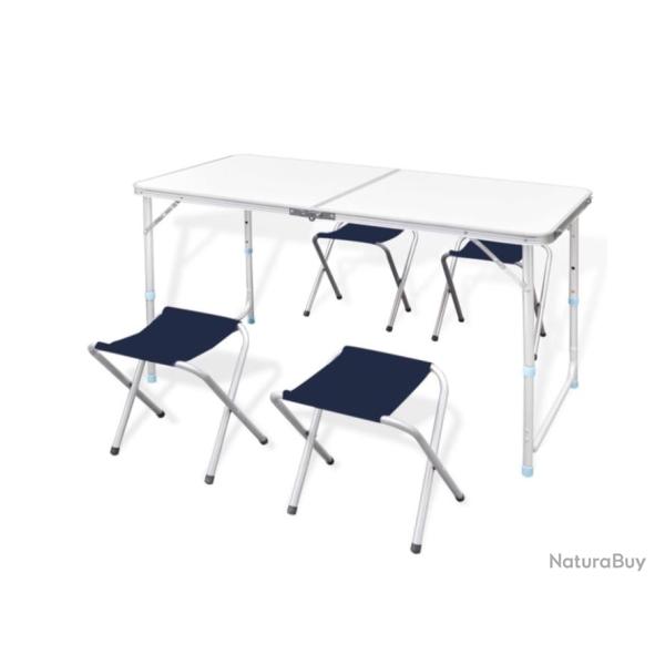 Ensemble table de camping pliable avec 4 tabourets - Hauteur r�glable - 120x60 cm