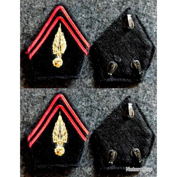 Patch paire de 2 Pattes de col ; g�nie Officier grenade en cannetille (Velours noir) pour collection