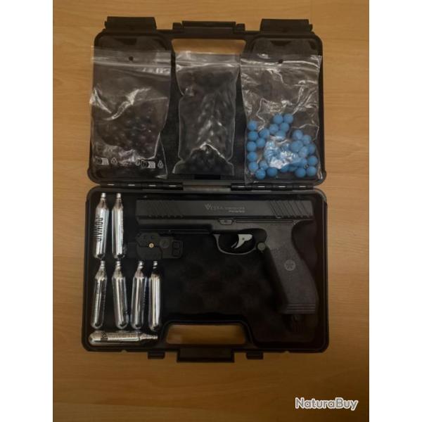 Pistolet Vesta d�fense PDW50 cal. 50 17 joules comme neuf avec mallette + munitions + lampe laser