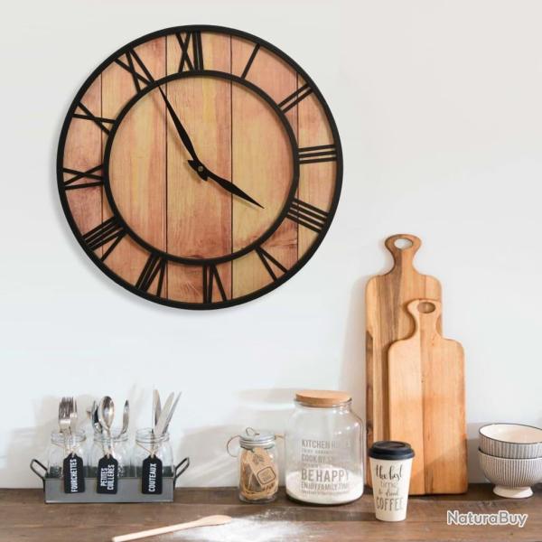Horloge murale 39 cm Marron et noir MDF et fer