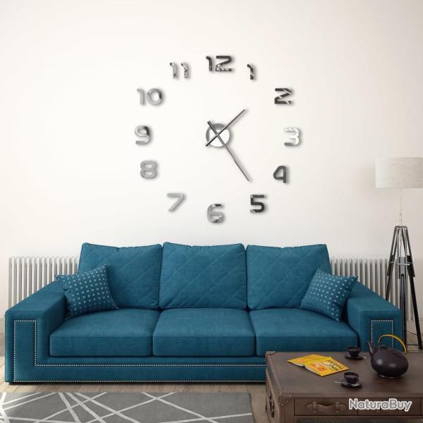Horloge murale 3D Design moderne 100 cm XXL Argent� alsavelo