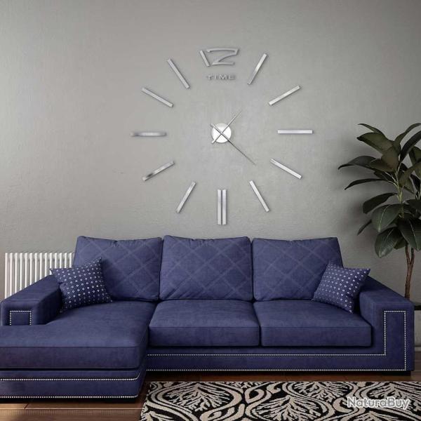 Horloge murale 3D Design moderne 100 cm XXL Argent� alsavelo