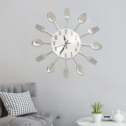 Horloge murale et cuill&egrave;re et fourchette Argent&eacute; 31cm Aluminium alsavelo