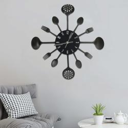 Horloge murale et cuill&egrave;re avec fourchette Noir 40 cm Aluminium alsavelo