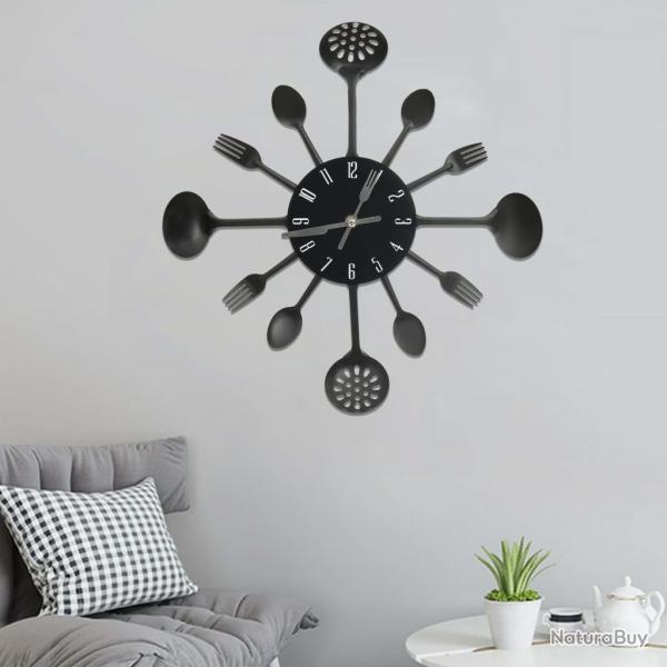 Horloge murale et cuill�re avec fourchette Noir 40 cm Aluminium alsavelo
