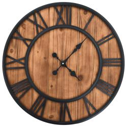 Horloge murale vintage &agrave; quartz Bois et m&eacute;tal 60 cm XXL alsavelo