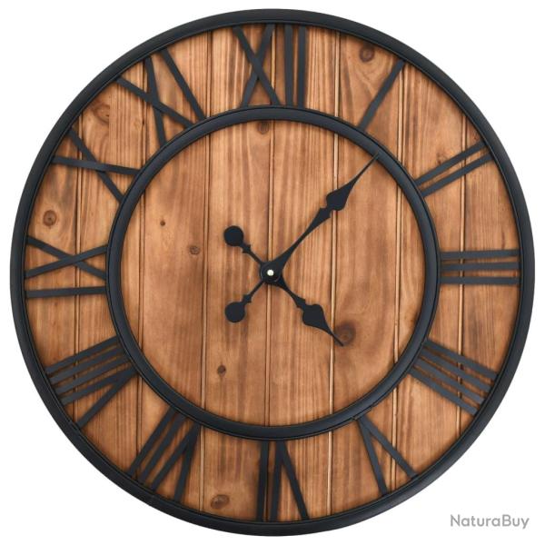 Horloge murale vintage � quartz Bois et m�tal 60 cm XXL