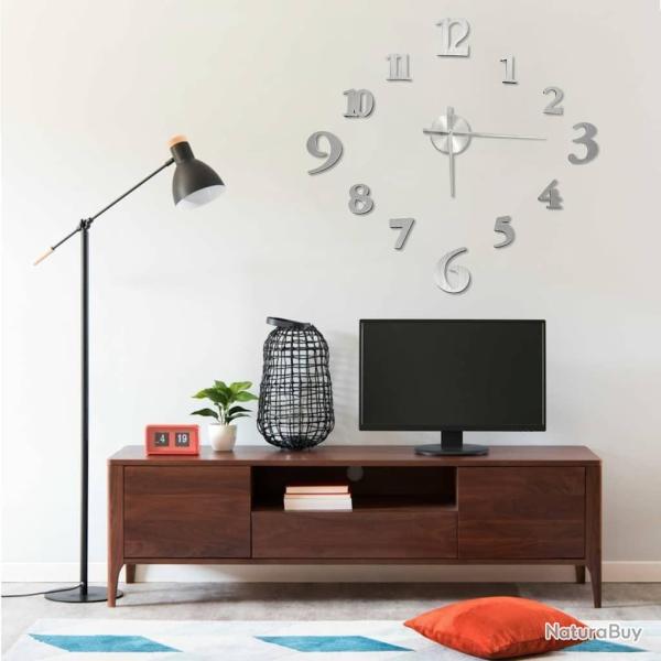 Horloge murale 3D Design moderne Argent� 100 cm XXL alsavelo