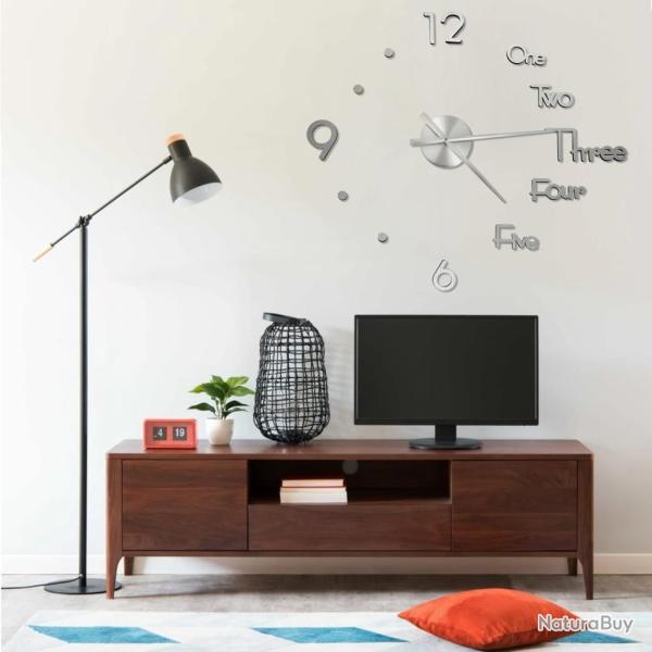 Horloge murale 3D Design moderne Argent� 100 cm XXL alsavelo