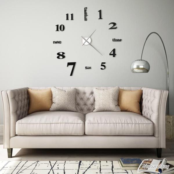 Horloge murale 3D Design moderne 100 cm XXL Noir alsavelo