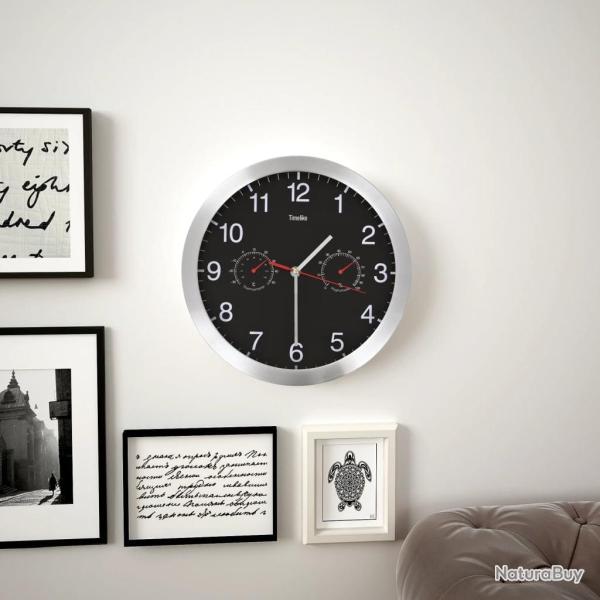 Horloge murale � quartz Hygrom�tre et thermom�tre 30 cm Noir alsavelo