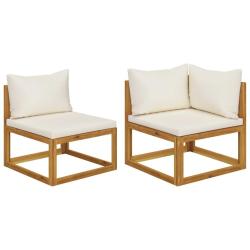 Ensemble de canap&eacute;s 2 pcs et coussins blanc cr&egrave;me Acacia solide