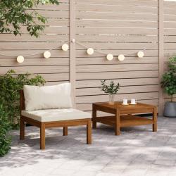 Ensemble de canap&eacute;s 2 pcs et coussins blanc cr&egrave;me Acacia solide
