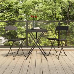 bistro pliable 3 pcs Noir R&eacute;sine tress&eacute;e