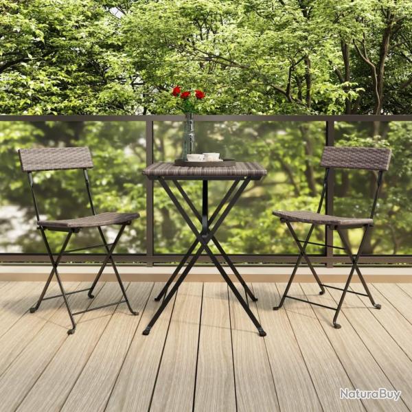 bistro pliable 3 pcs Gris R�sine tress�e