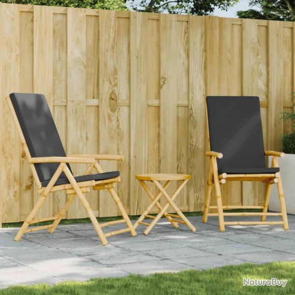 bistro pliante 3 pcs et coussins gris fonc� bambou alsavelo