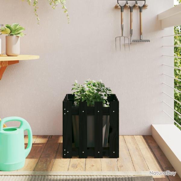 Jardini�re avec design de cl�ture noir 40x40x40 cm pin massif