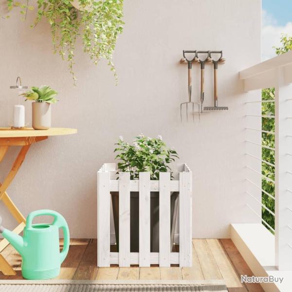 Jardini�re avec design de cl�ture blanc 50x50x50 cm pin massif alsavelo