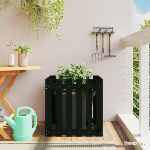 Jardini�re avec design de cl�ture noir 60x60x60 cm pin massif