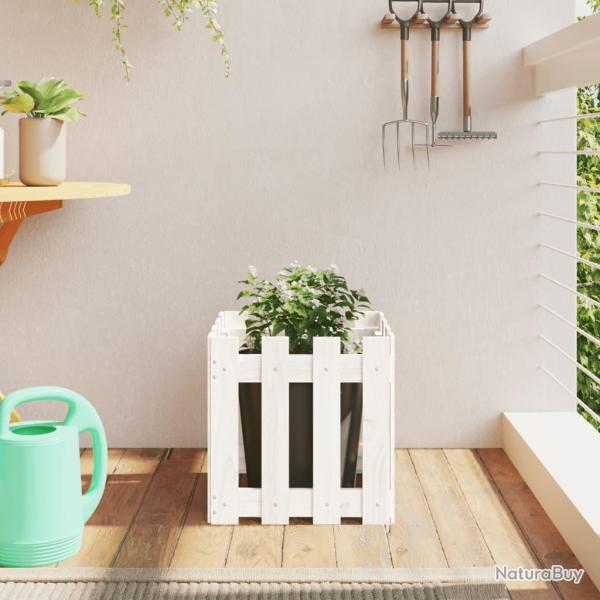Jardini�re avec design de cl�ture blanc 40x40x40 cm pin massif