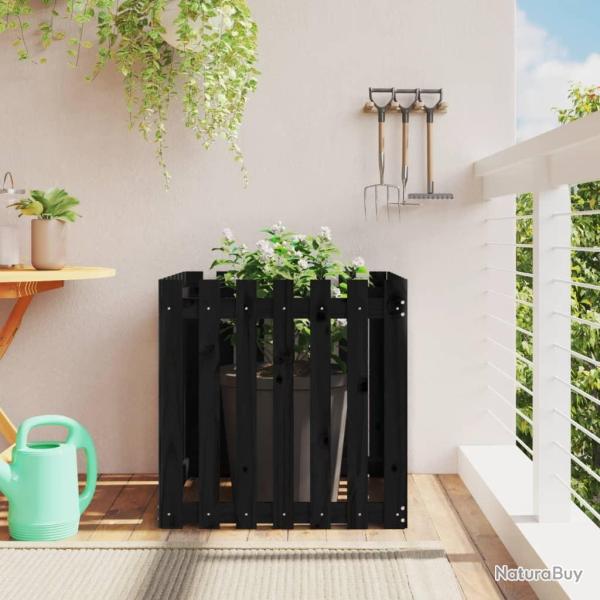 Jardini�re avec design de cl�ture noir 70x70x70 cm pin massif
