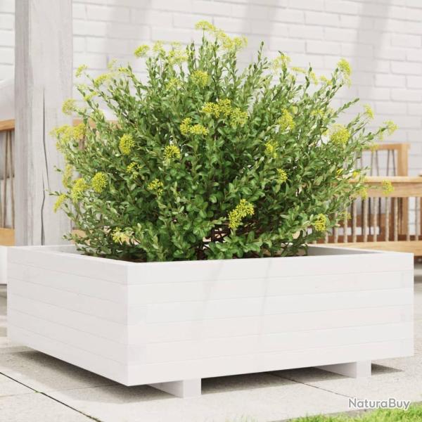 Jardinire blanc 70x70x26,5 cm bois de pin massif alsavelo