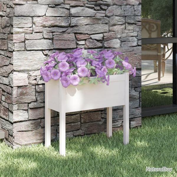 Jardinire Blanc 70x31x70 cm Bois de pin massif alsavelo