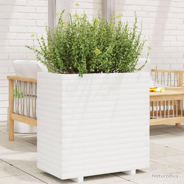 Jardinire blanc 70x40x72 cm bois de pin massif alsavelo