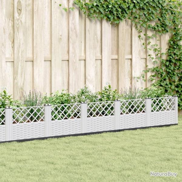 Jardinire avec piquets blanc 363,5x43,5x43,5 cm PP alsavelo