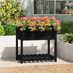 Jardini&egrave;re avec &eacute;tag&egrave;re Noir 82,5x54x81 cm Bois massif de pin