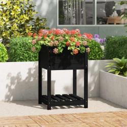 Jardini&egrave;re avec &eacute;tag&egrave;re Noir 54x54x81 cm Bois massif de pin