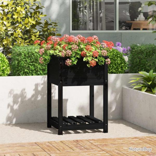 Jardini�re avec �tag�re Noir 54x54x81 cm Bois massif de pin