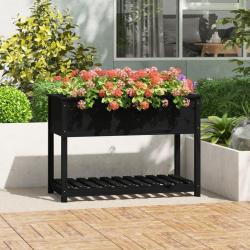 Jardini&egrave;re avec &eacute;tag&egrave;re Noir 111,5x54x81 cm Bois massif de pin