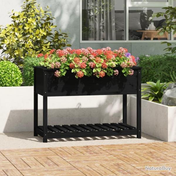 Jardini�re avec �tag�re Noir 111,5x54x81 cm Bois massif de pin