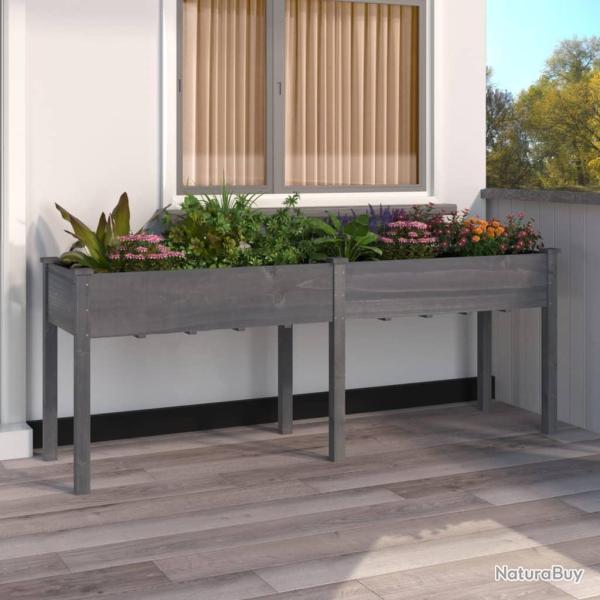 Jardini�re avec doublure gris 203x53x76 cm bois massif de sapin
