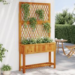 Jardini&egrave;re avec treillis et &eacute;tag&egrave;re bois massif d'acacia