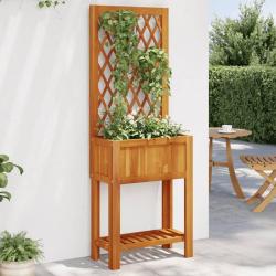 Jardini&egrave;re avec treillis et &eacute;tag&egrave;re bois massif d'acacia
