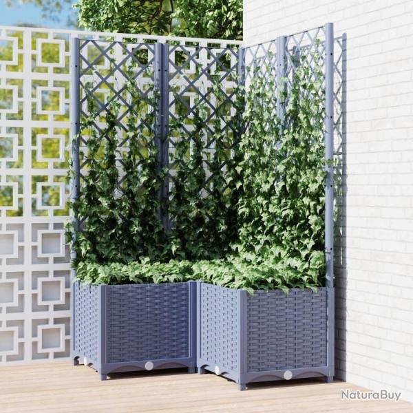 Jardini�re avec treillis bleu gris 80x80x136 cm PP