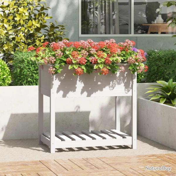Jardini�re avec �tag�re Blanc 82,5x54x81 cm Bois massif de pin