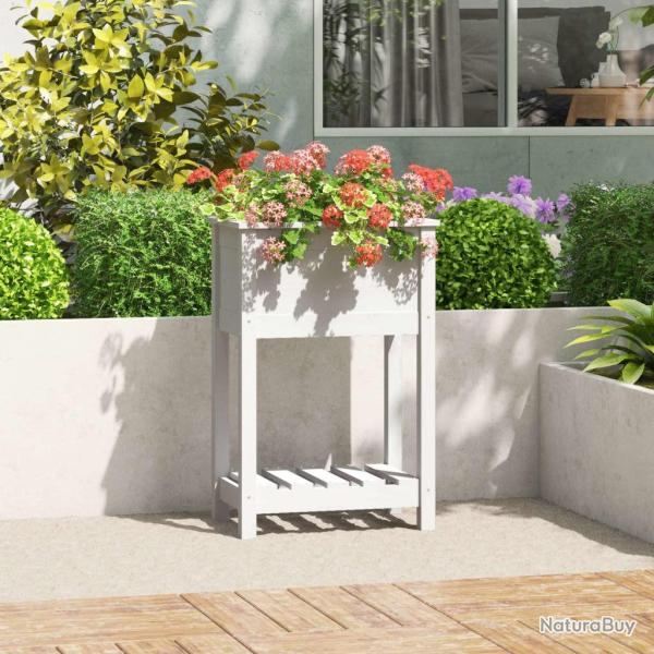 Jardini�re avec �tag�re Blanc 54x34,5x81 cm Bois massif de pin