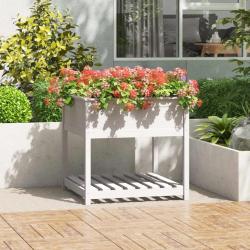 Jardini&egrave;re avec &eacute;tag&egrave;re Blanc 82,5x82,5x81cm Bois massif de pin