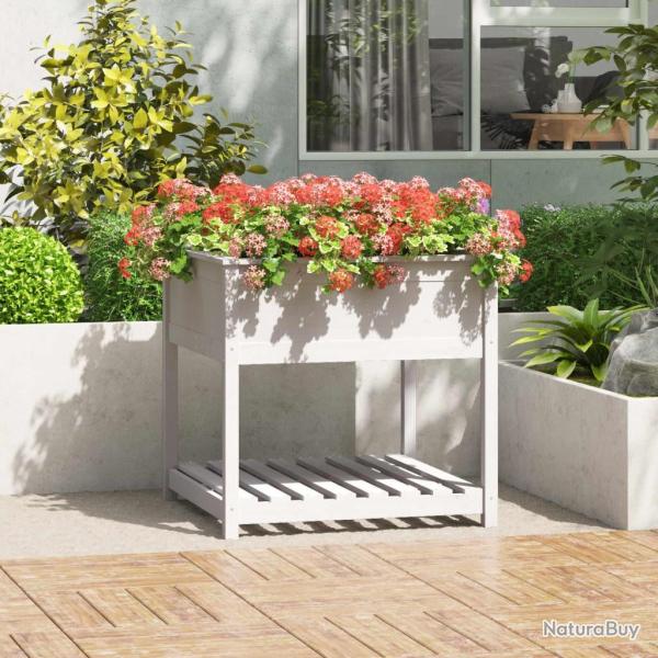 Jardini�re avec �tag�re Blanc 82,5x82,5x81cm Bois massif de pin