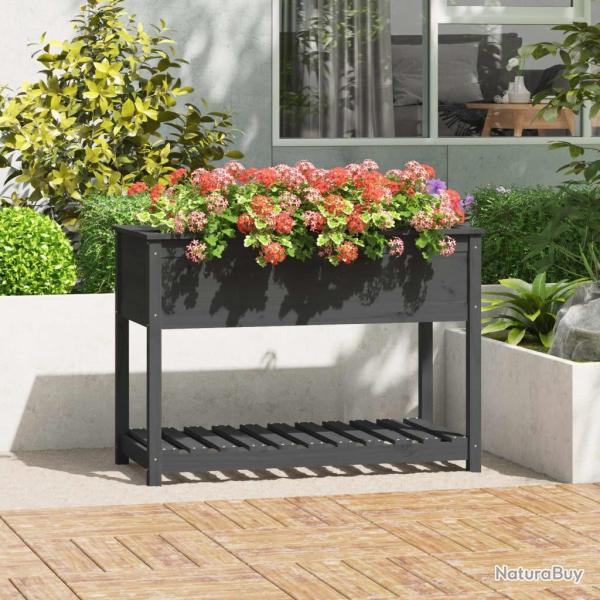 Jardini�re avec �tag�re Gris 111,5x54x81 cm Bois massif de pin