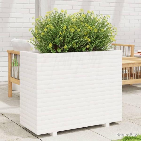 Jardinire blanc 90x40x72,5 cm bois de pin massif alsavelo